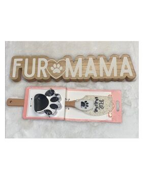 🇺🇸 Fur Mama Wooden Sign, Fur Mama Spatula Set & Cookie Cutter NWT